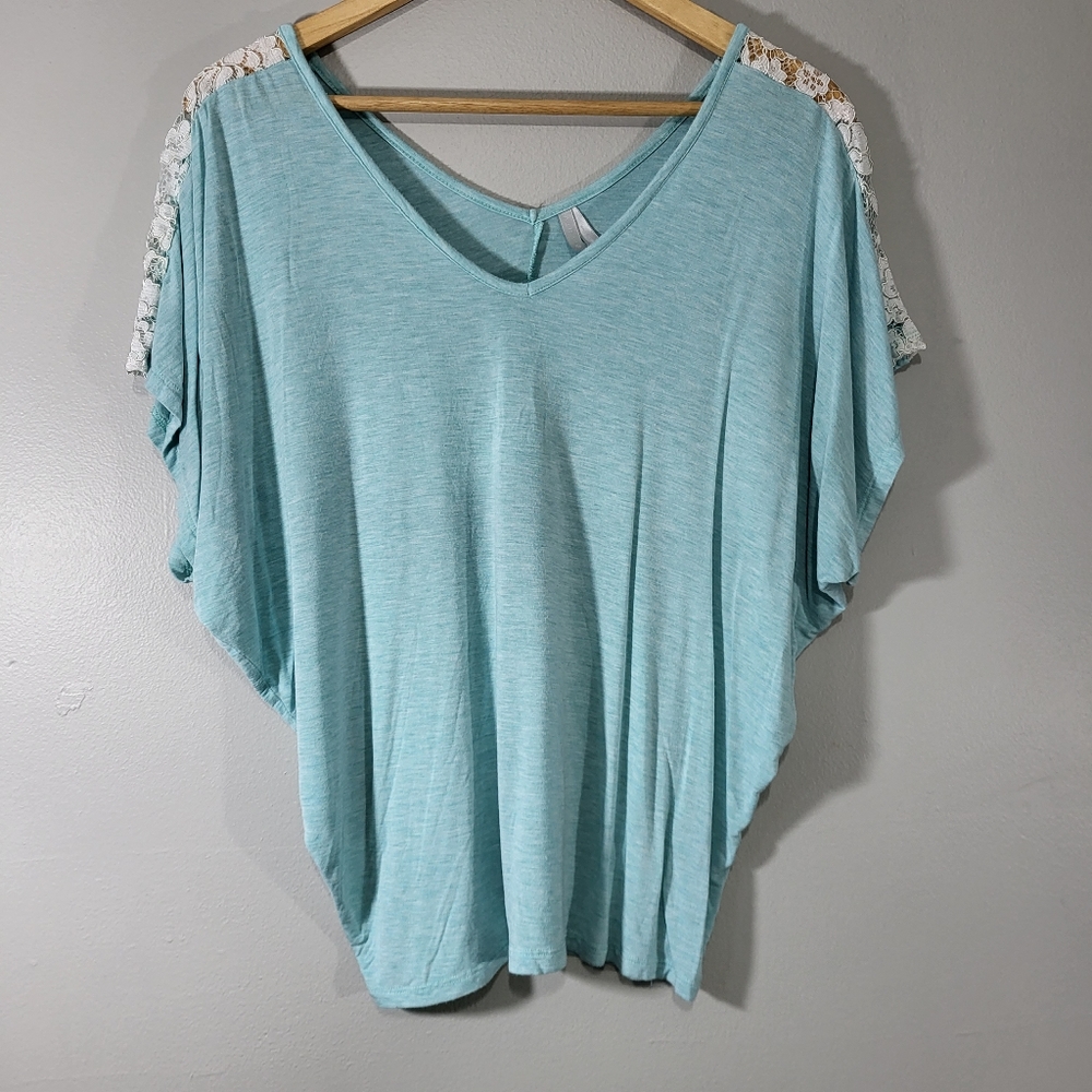 Vanity Light Blue Top with Lace Accents